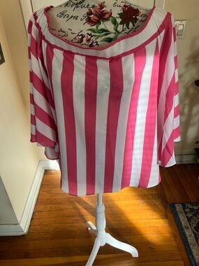 New York & Company Pink and White Striped Top